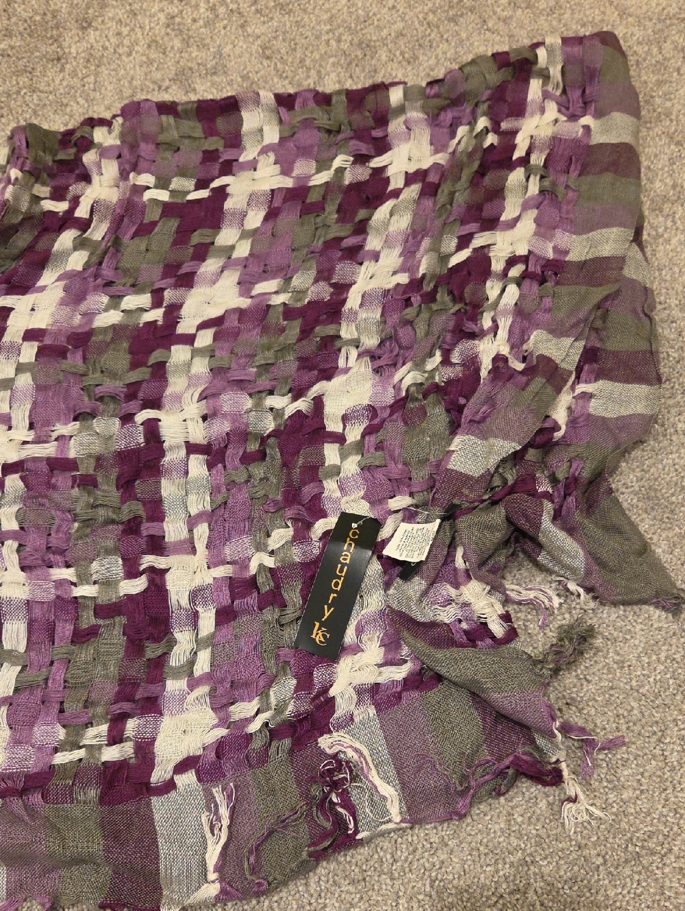 Plum & Grey Woven Fringe Scarf